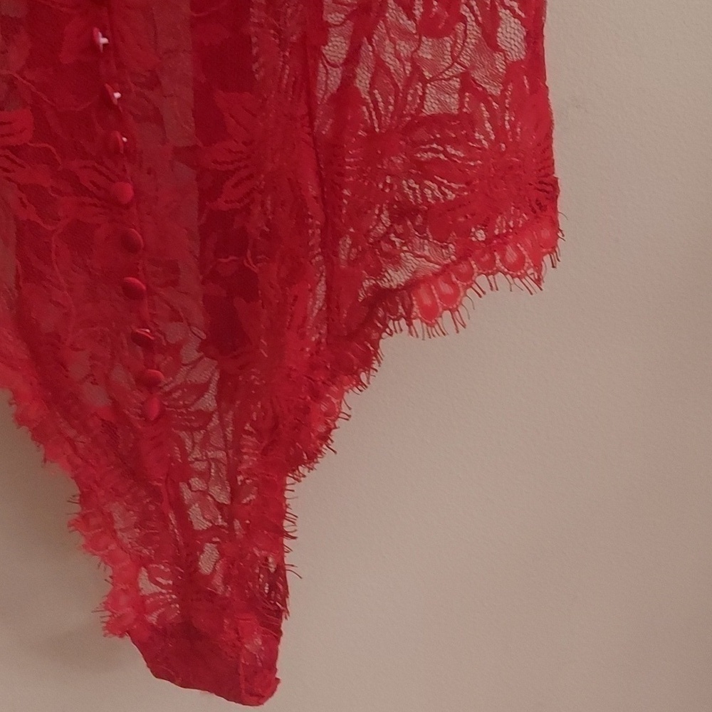 VINTAGE VICTORIA SECRET Red See-through Lace Hi Cut Romantic Bodysuit or Nighty - Picture 5 of 13
